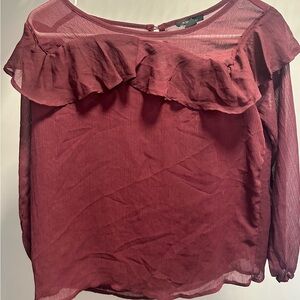 AMISU size SMALL Burgundy Ruffle Blouse